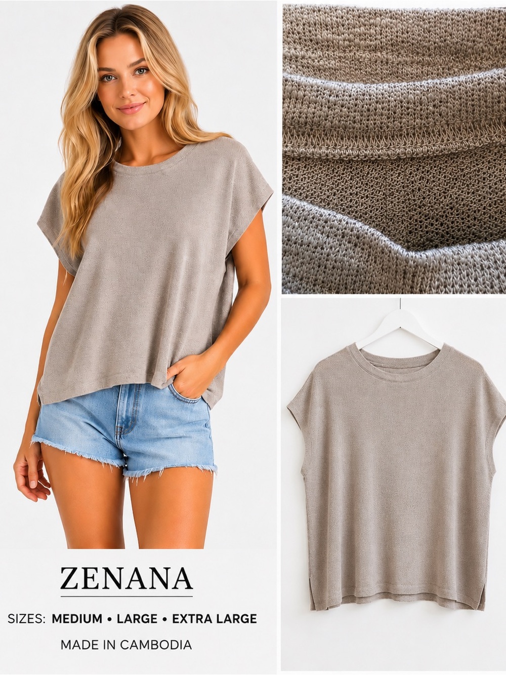 Zenana Round Neck Slub Hacci Cropped Top in taupe, various sizes Pick one - NWP✨